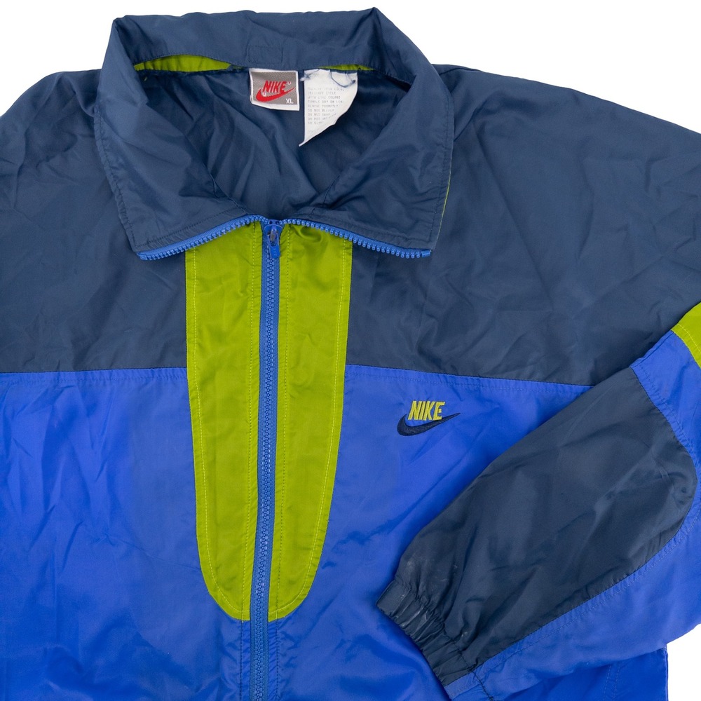 Vintage 90s Y2K Nike Boys XL 18/20 Windbreaker Blue Navy Green Colorblock Jacket